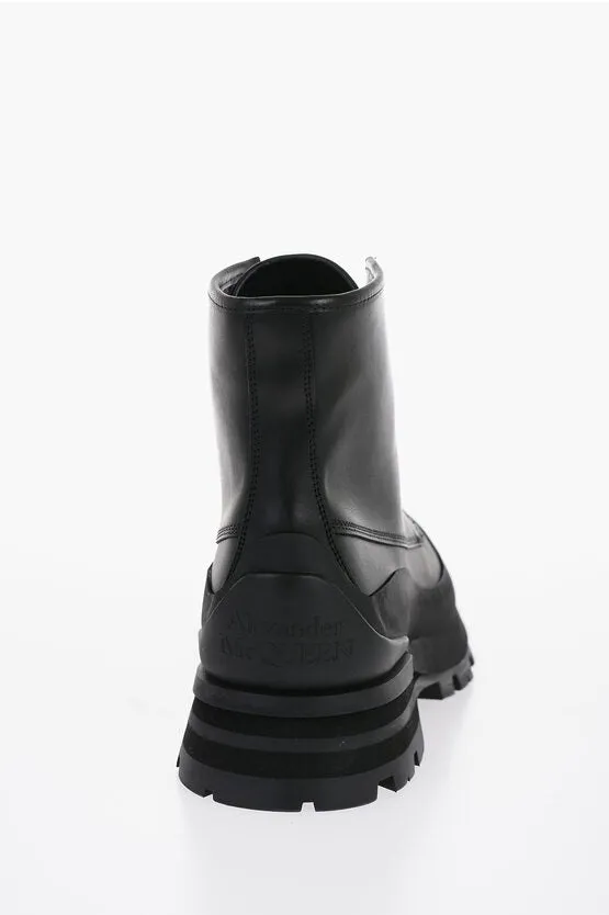 Alexander McQueen Leather Combat Boots With Chunky Sole