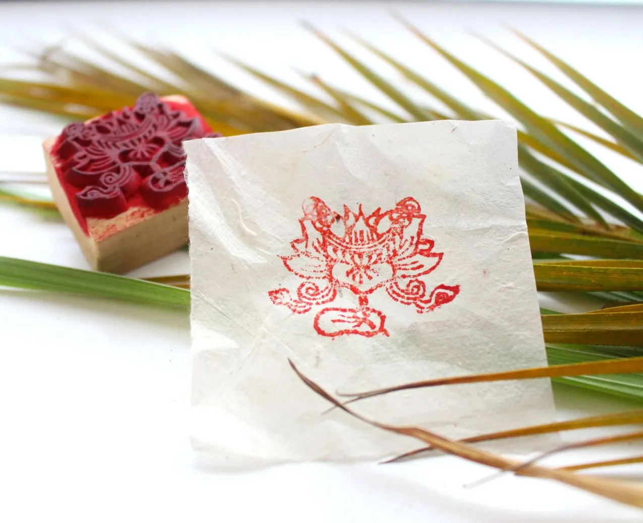 Auspicious Lotus Wooden Stamp