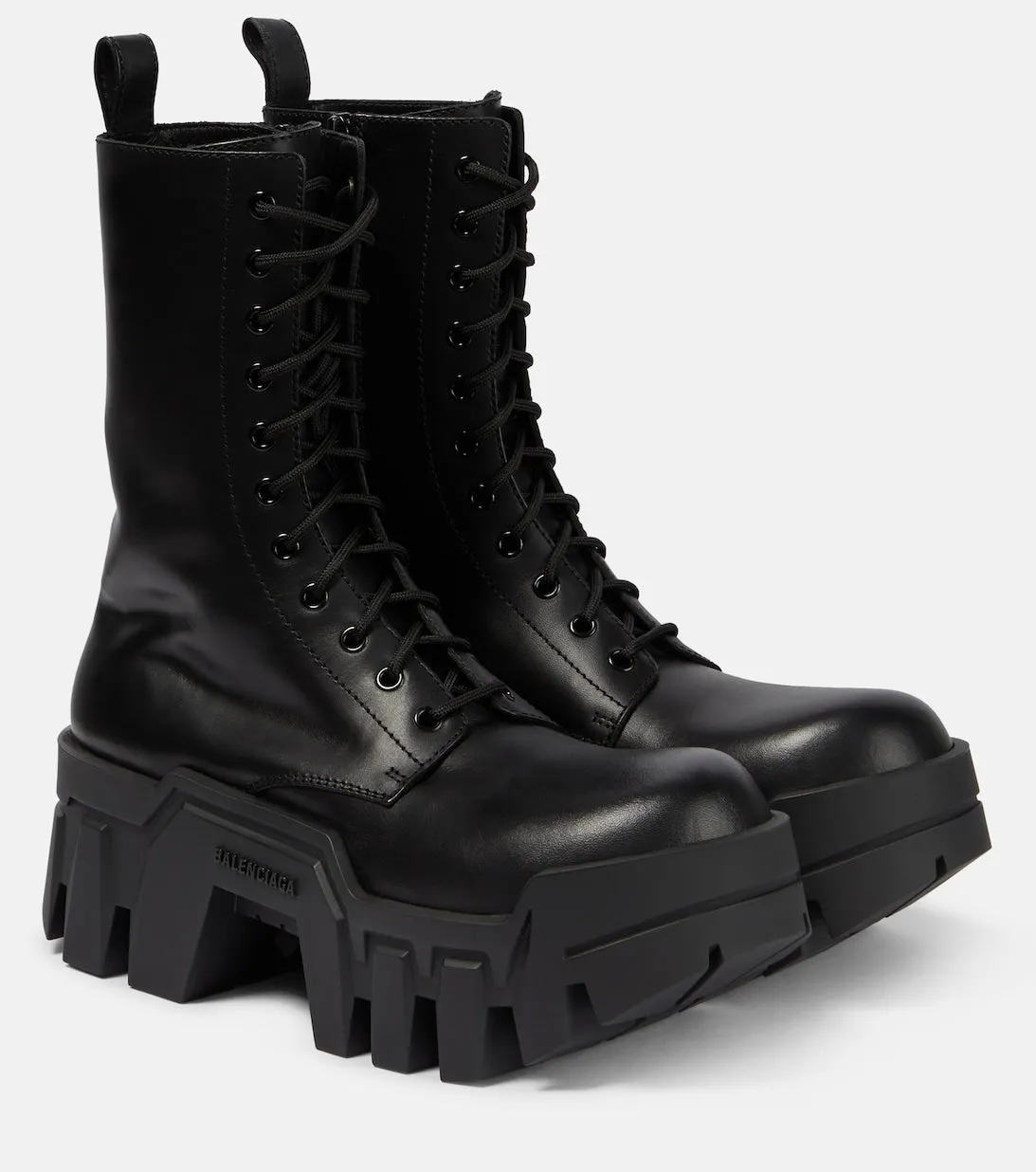 Balenciaga Bulldozer Lace-Up Leather Ankle Boots, Black