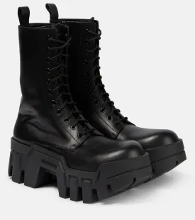 Balenciaga Bulldozer Lace-Up Leather Ankle Boots, Black