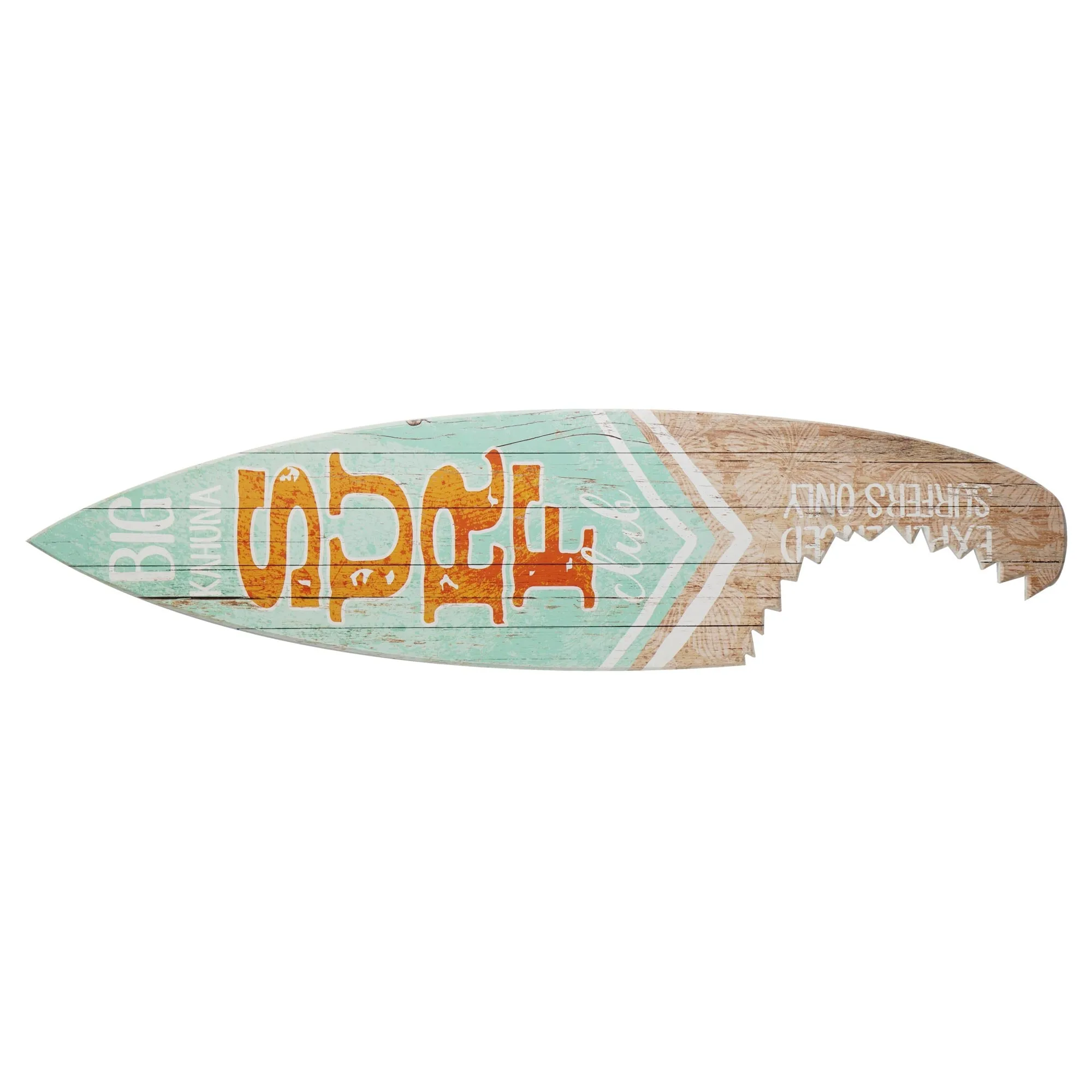 Big Kahuna Surf Club Shark Bite Surfboard Plaque Wall Sign - 60"x15"