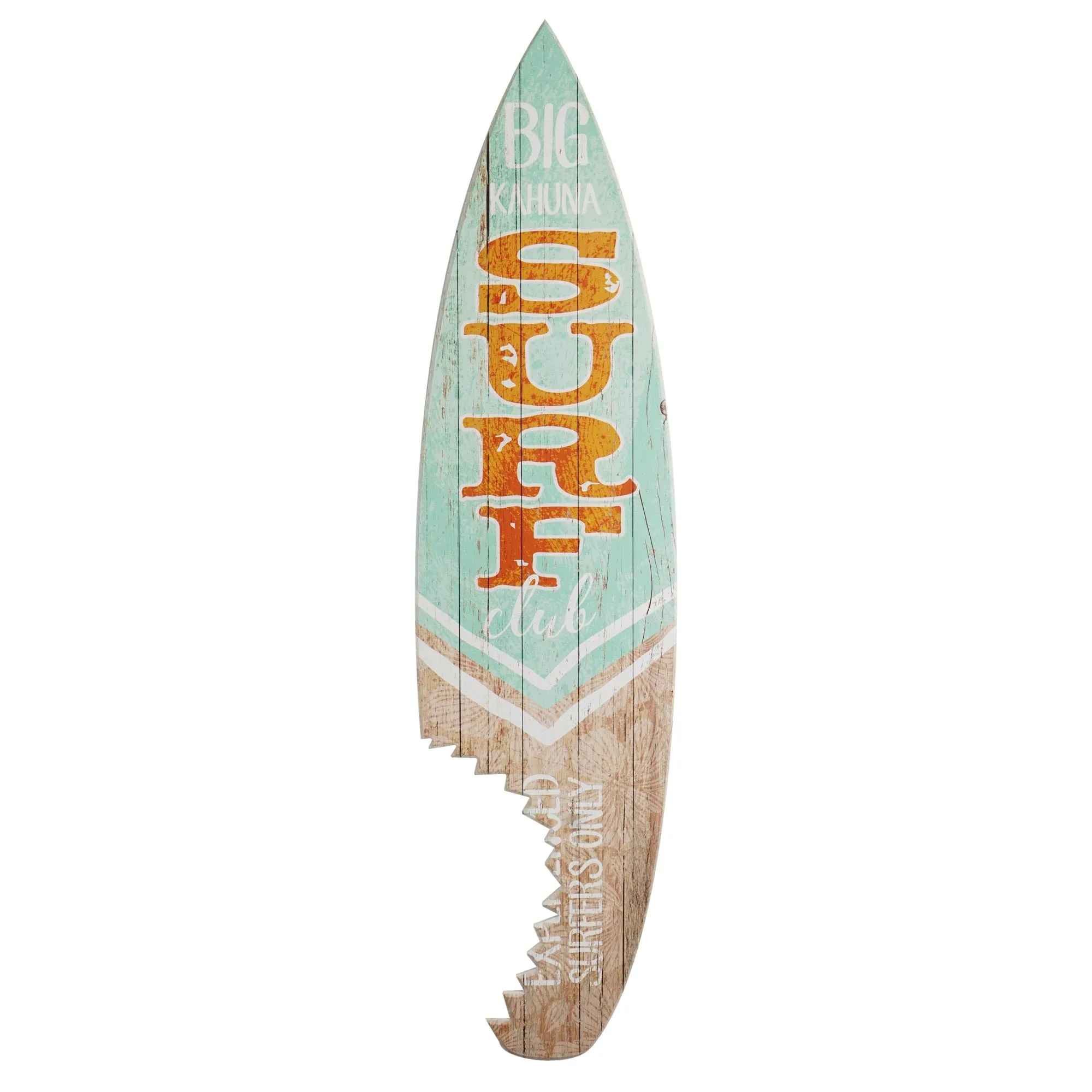 Big Kahuna Surf Club Shark Bite Surfboard Plaque Wall Sign - 60"x15"