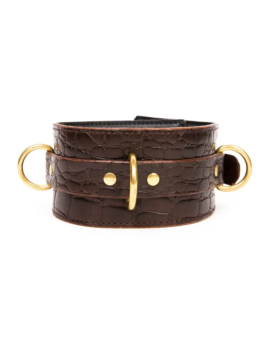 Brown Embossed Leather Collar