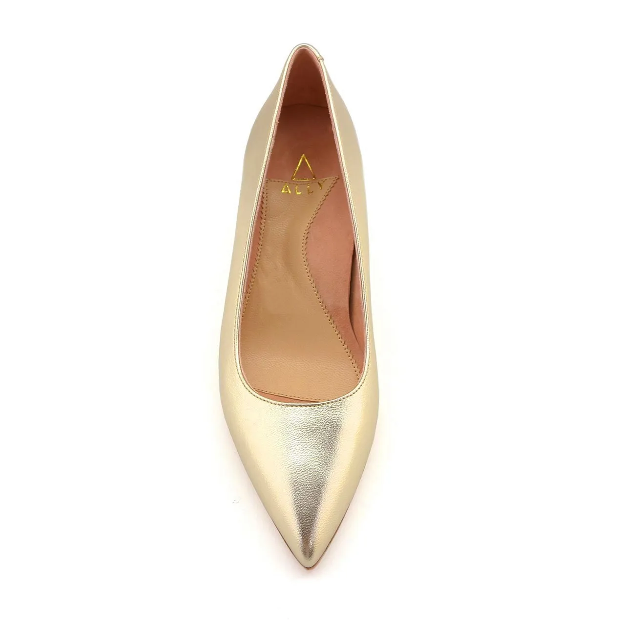 Champagne Gold Metallic Leather Kitten Heel