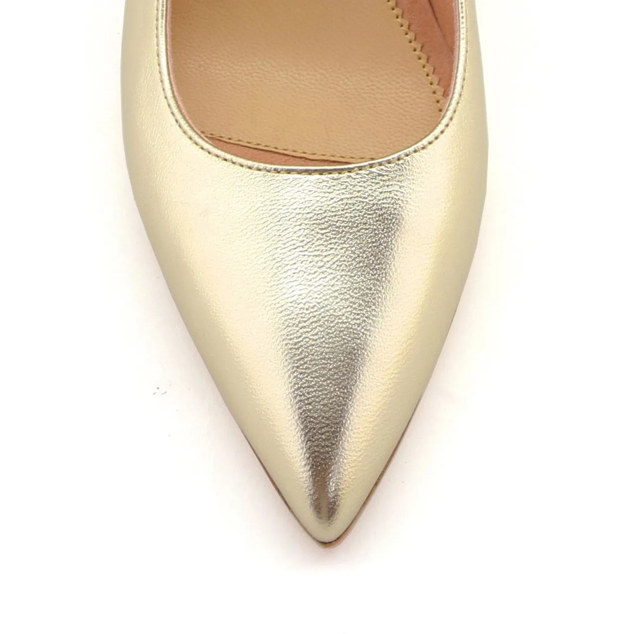 Champagne Gold Metallic Leather Kitten Heel