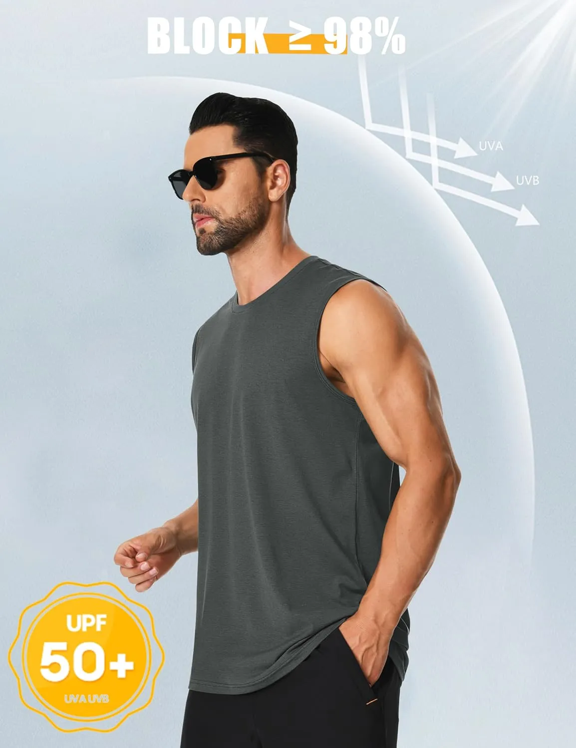 Cotrasen Men's Tank Top UPF 50  Cotton Sleeveless Shirt Lightweight Casual Gym Workout Shirts Cooling Muscle Tee Shirt
