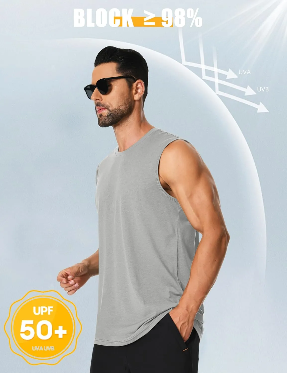 Cotrasen Men's Tank Top UPF 50  Cotton Sleeveless Shirt Lightweight Casual Gym Workout Shirts Cooling Muscle Tee Shirt