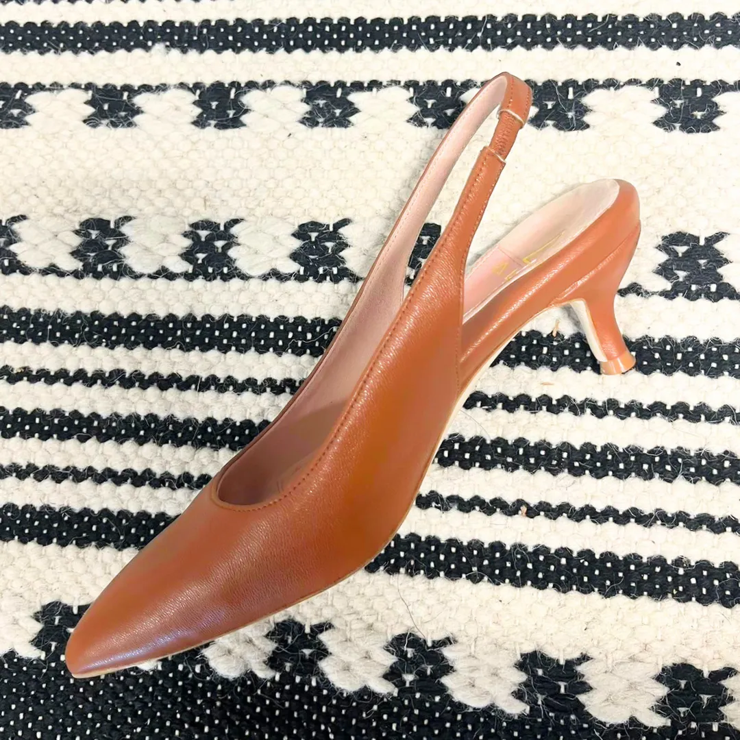 Courageous Caramel Leather Slingback Kitten Heel