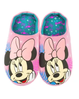 Disney Minnie Mouse "Spring Palms" Girl's Pink Polyester House Slippers