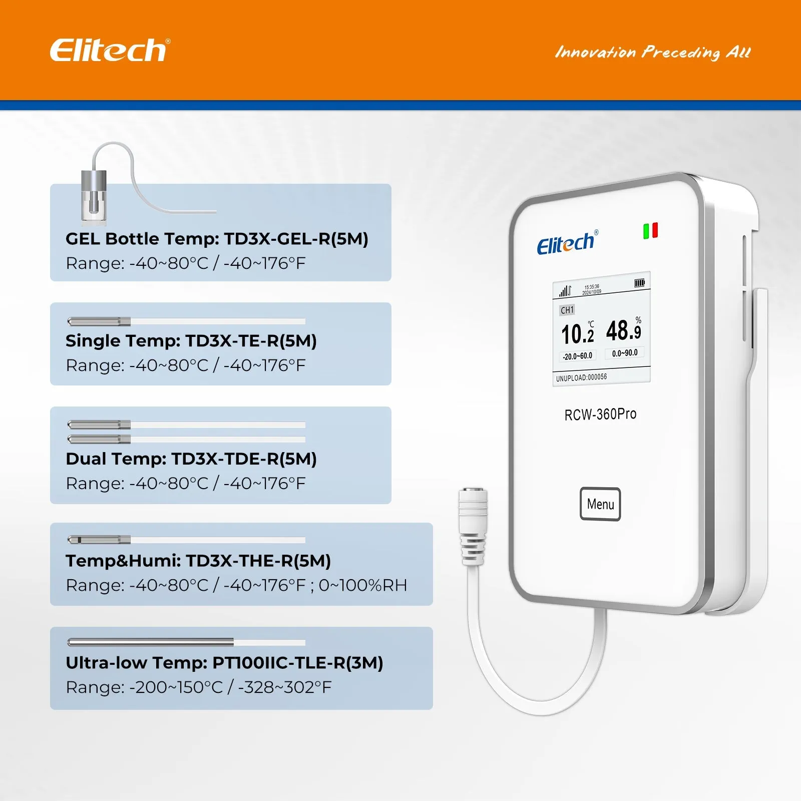 Elitech 4G Wireless Remote Real-Time IOT Temperature Humidity Monitor Digital Data Logger, APP/Cloud Data Storage, with Single External Expansion Channel (Needs Probe) RCW-360Pro-SC