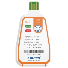 Elitech USB PDF Data Logger Recorder Single-use Disposable, up to 120 Days Transportation, Temperature Monitoring Report -22～158℉ RC-17