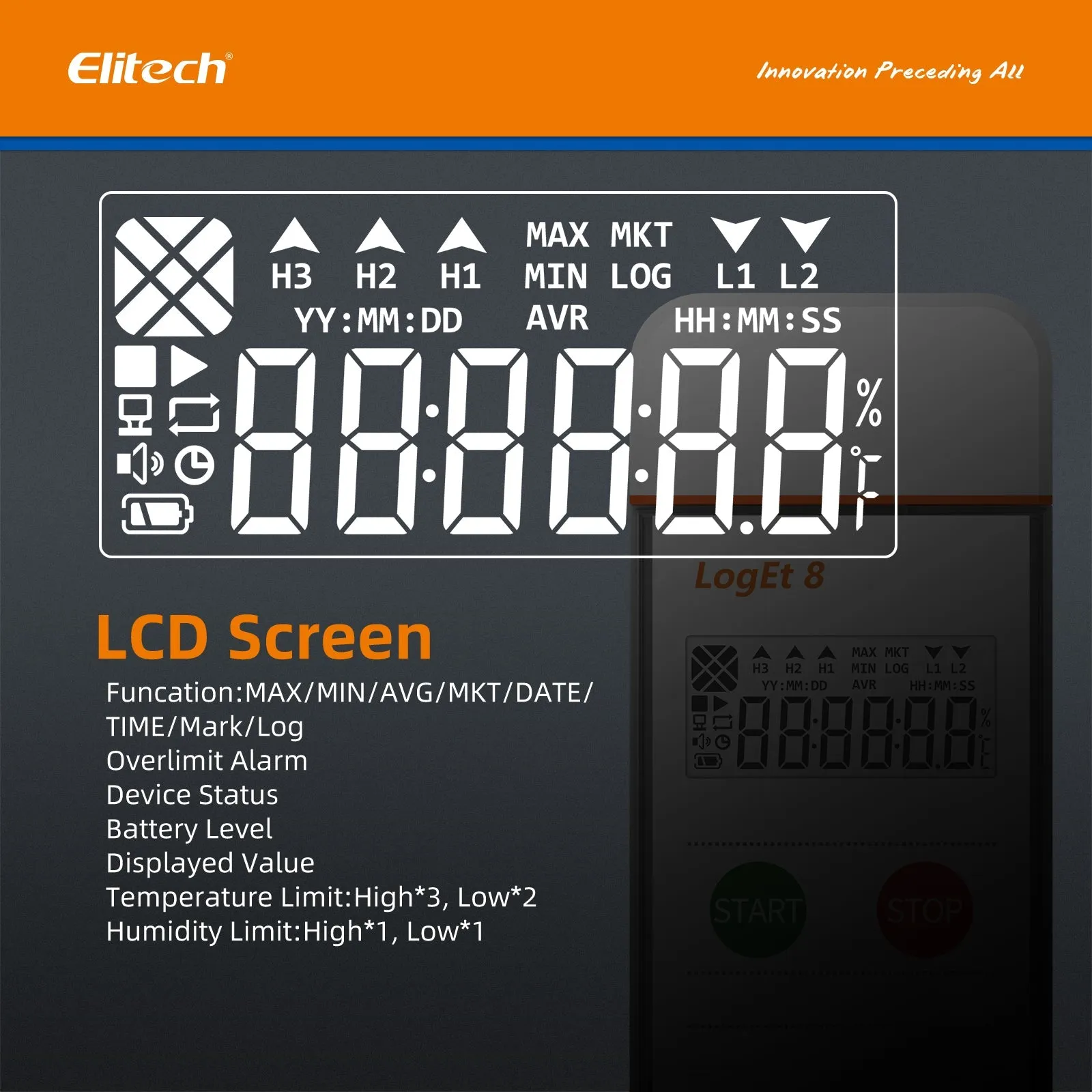 Elitech USB Temperature Humidity Data Logger Reusable Temperature Recorder High Accuracy External Temperature Humidity Sensor, Auto PDF Report USB Port 32000 Points LogEt 8 THE, -40～85℃, 0～100% RH