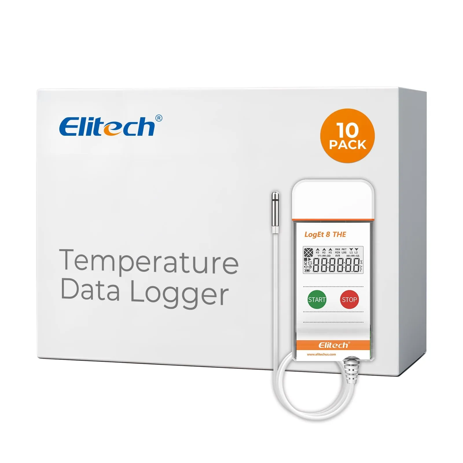 Elitech USB Temperature Humidity Data Logger Reusable Temperature Recorder High Accuracy External Temperature Humidity Sensor, Auto PDF Report USB Port 32000 Points LogEt 8 THE, -40～85℃, 0～100% RH