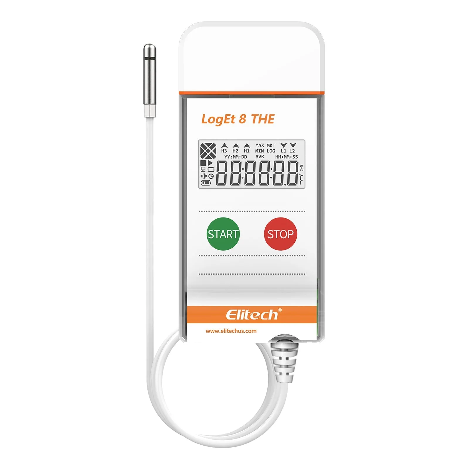 Elitech USB Temperature Humidity Data Logger Reusable Temperature Recorder High Accuracy External Temperature Humidity Sensor, Auto PDF Report USB Port 32000 Points LogEt 8 THE, -40～85℃, 0～100% RH