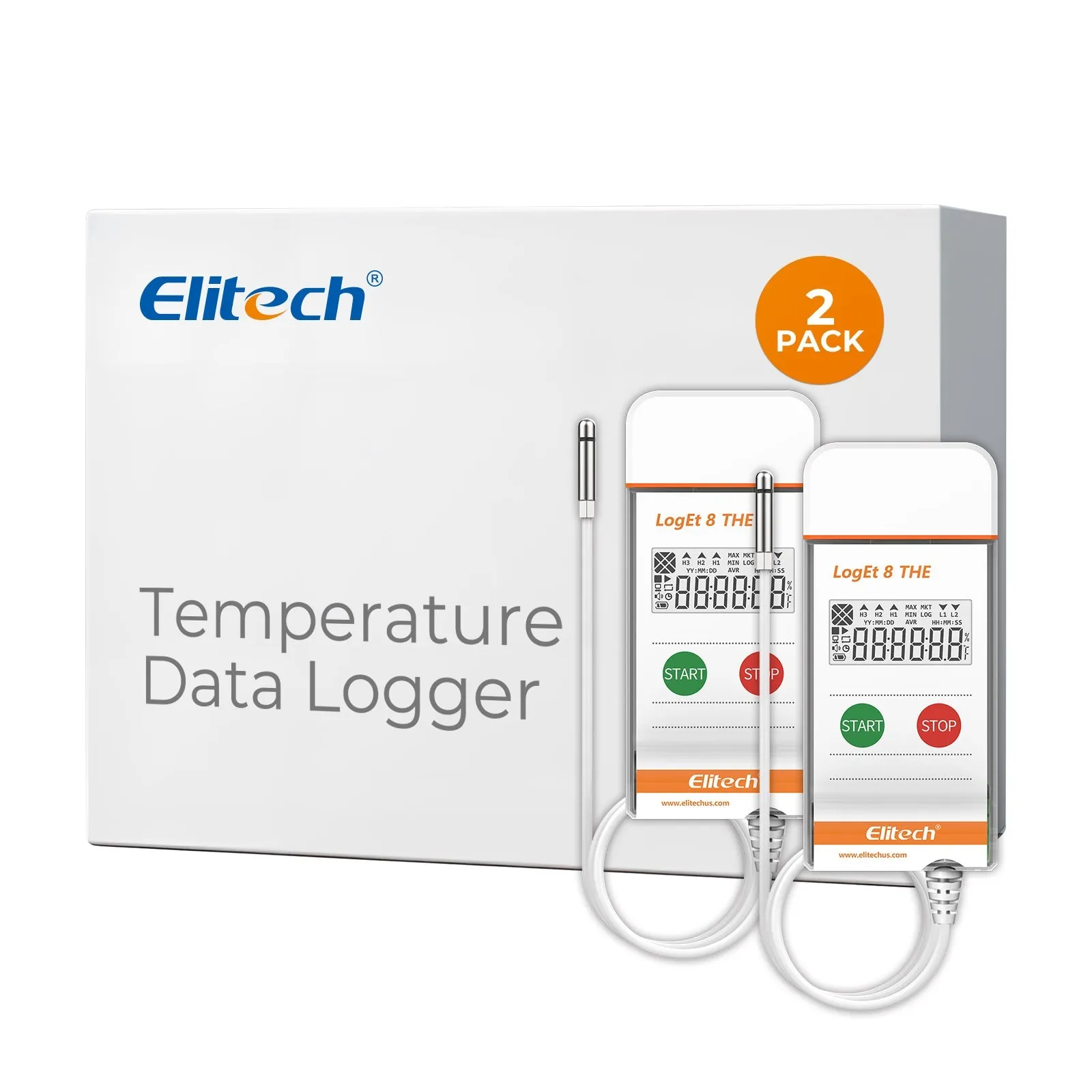 Elitech USB Temperature Humidity Data Logger Reusable Temperature Recorder High Accuracy External Temperature Humidity Sensor, Auto PDF Report USB Port 32000 Points LogEt 8 THE, -40～85℃, 0～100% RH
