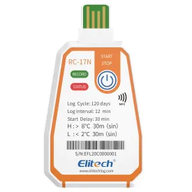 Elitech USB/NFC PDF Data Logger Recorder Single-use Disposable, up to 120 Days Transportation, Temperature Monitoring Report -22～158℉ RC-17N