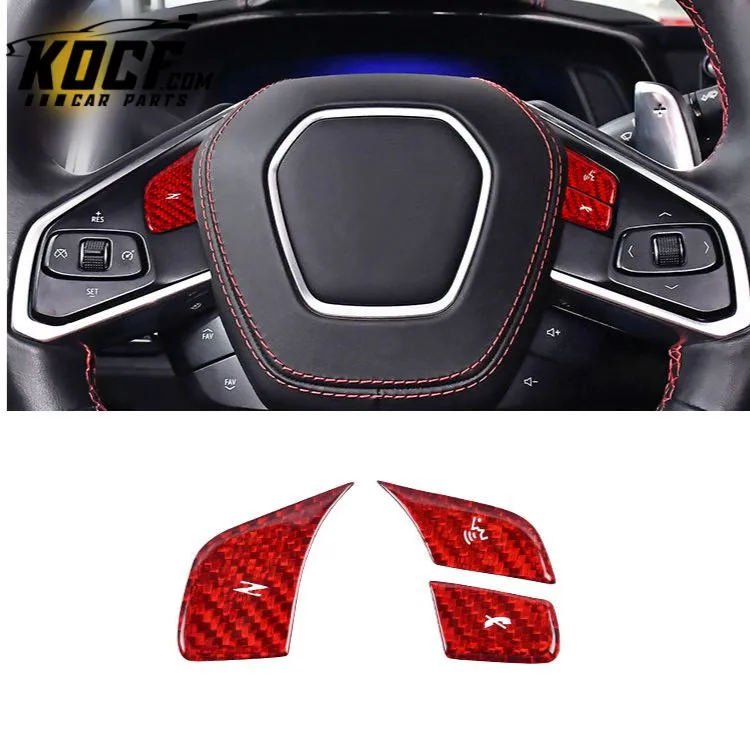 ES Black Red Real Carbon Fiber Interior Accessories Steering Wheel Button Frame For Corvette C8 Carbon Fiber Trim
