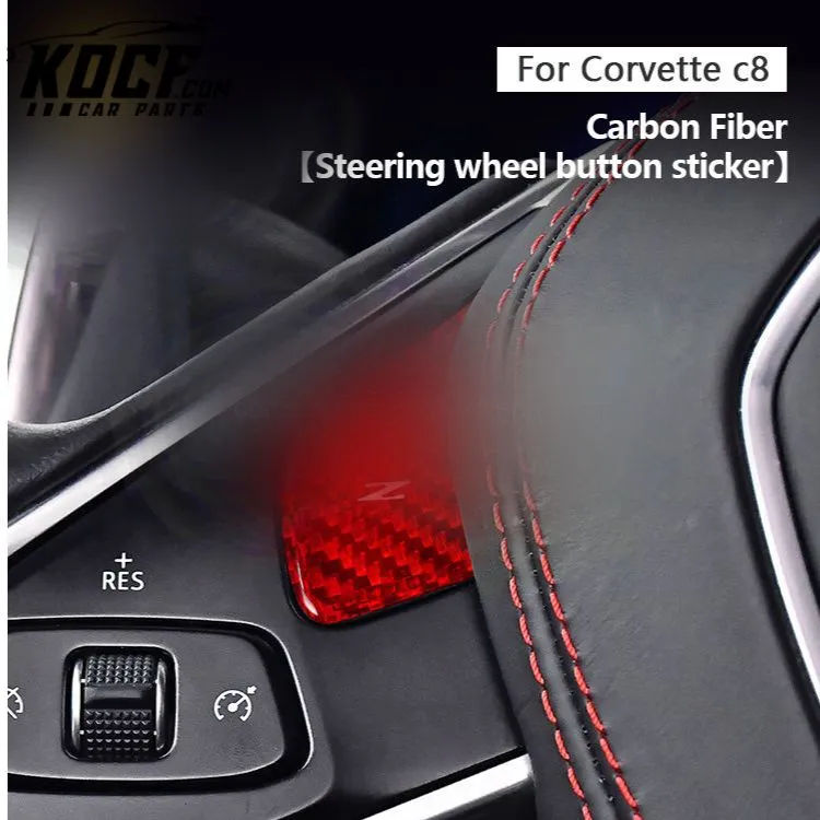 ES Black Red Real Carbon Fiber Interior Accessories Steering Wheel Button Frame For Corvette C8 Carbon Fiber Trim