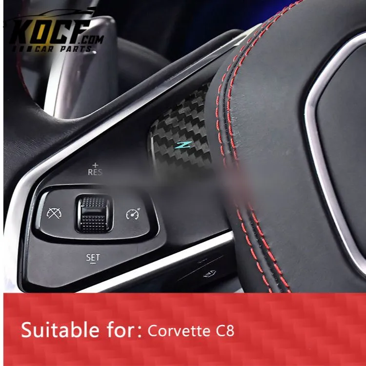 ES Black Red Real Carbon Fiber Interior Accessories Steering Wheel Button Frame For Corvette C8 Carbon Fiber Trim