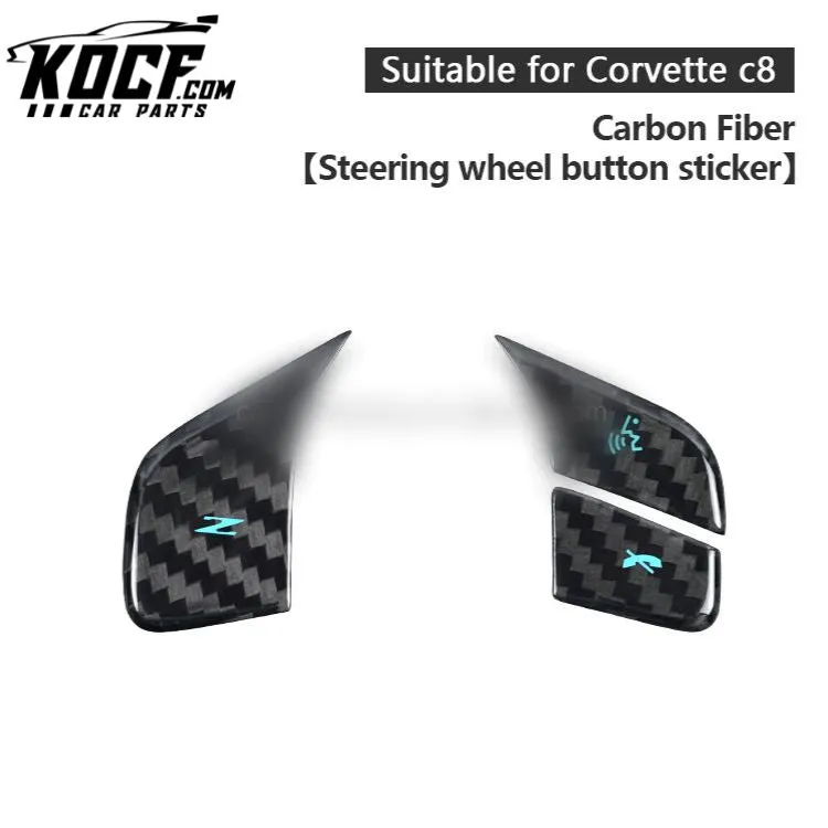ES Black Red Real Carbon Fiber Interior Accessories Steering Wheel Button Frame For Corvette C8 Carbon Fiber Trim