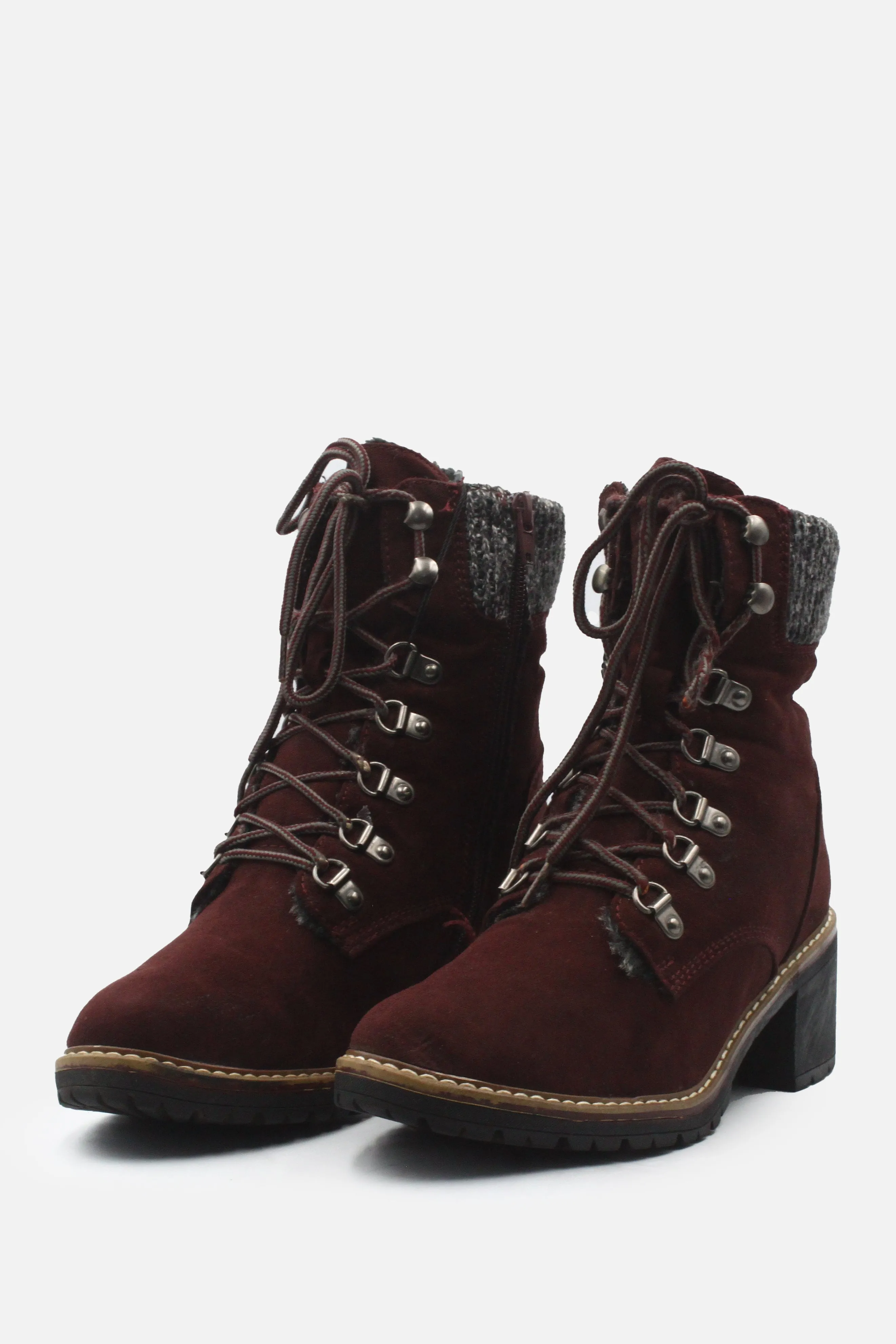 European Brand Zipper Laces Block Heels Combat Boots | 100% Authentic Leather