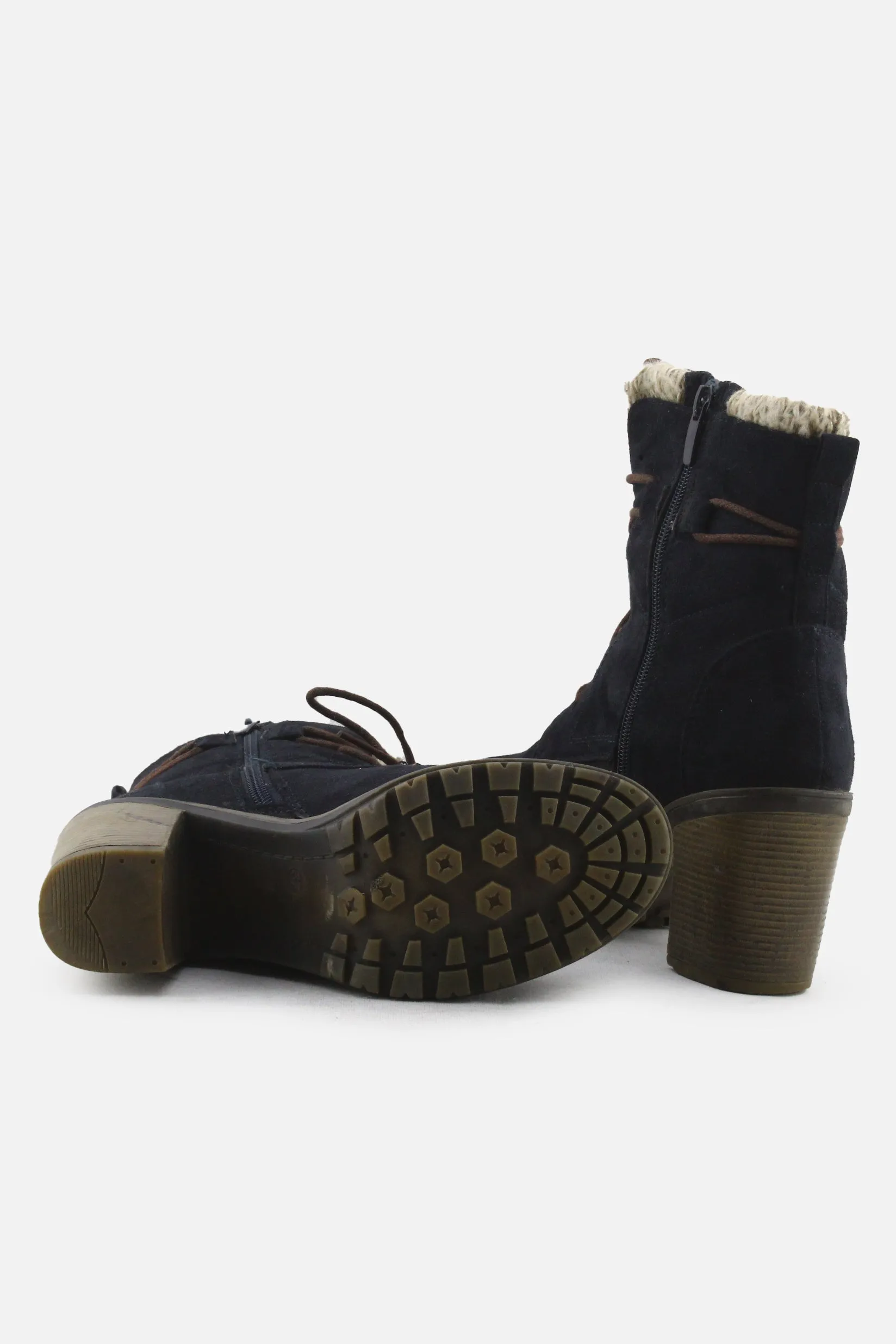 European Brand Zipper Laces Block Heels Snow Boots | Suede