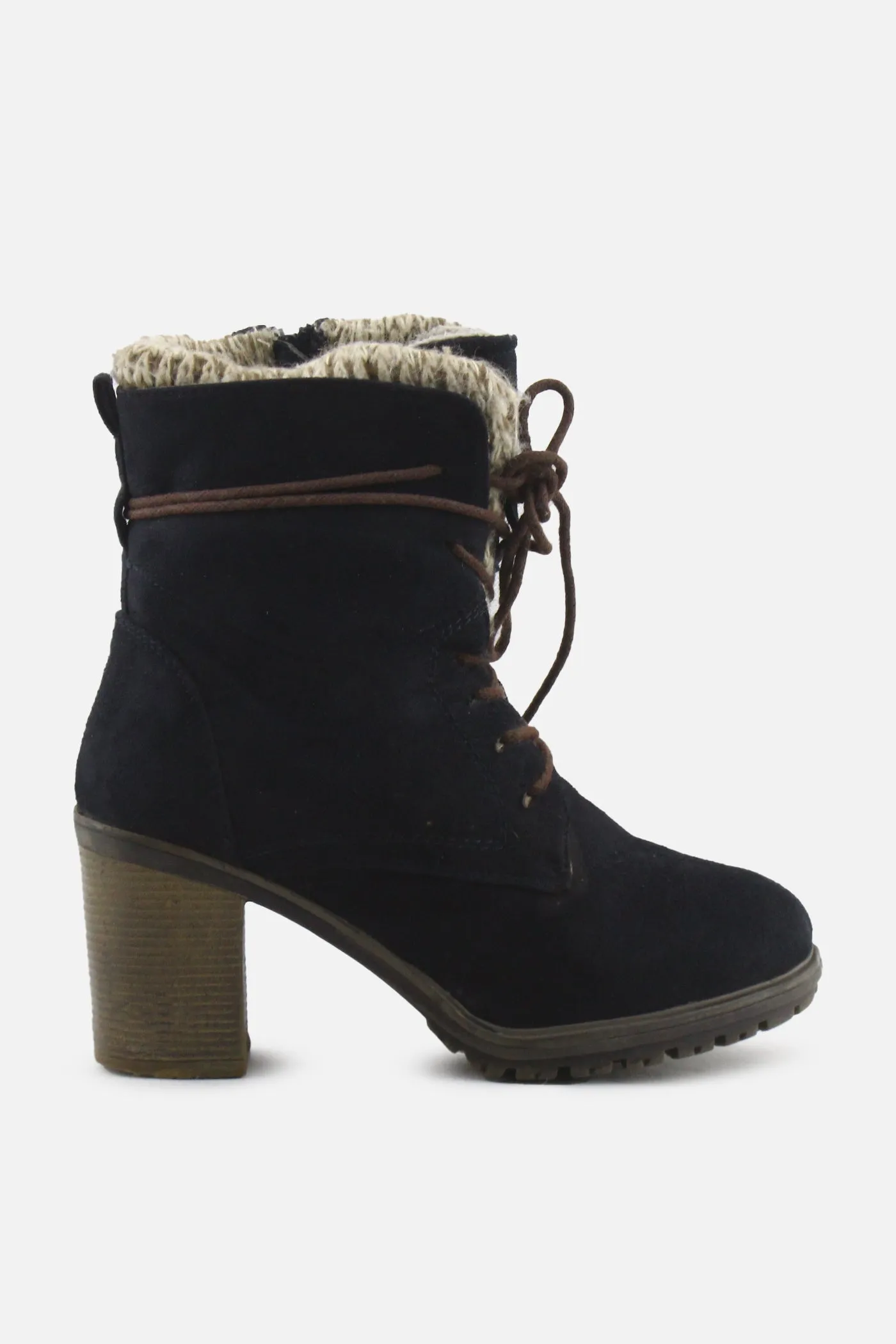European Brand Zipper Laces Block Heels Snow Boots | Suede