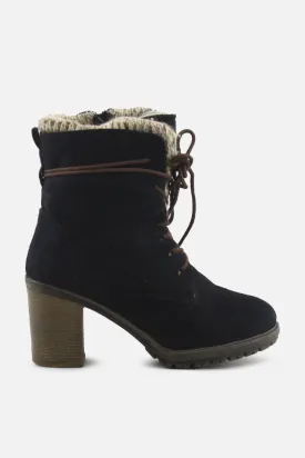 European Brand Zipper Laces Block Heels Snow Boots | Suede