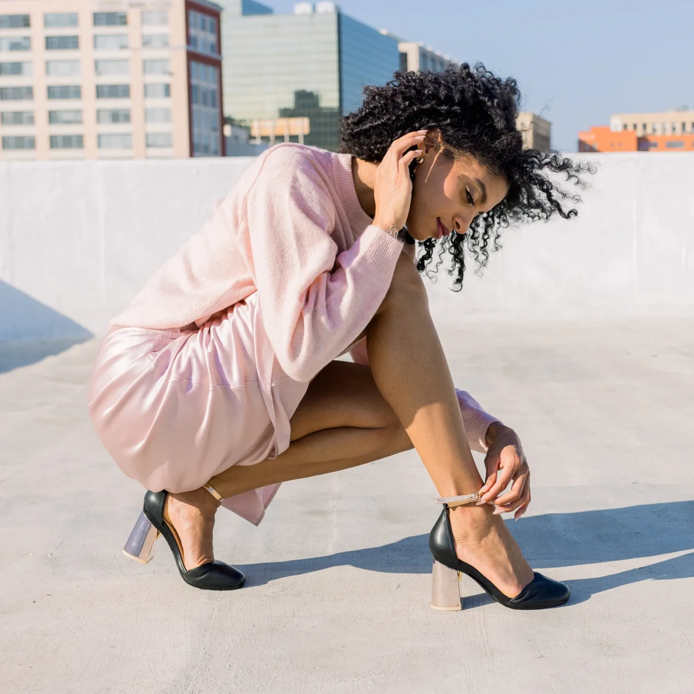 Flare Block Heel Kit 4 Rose Gold Metallic
