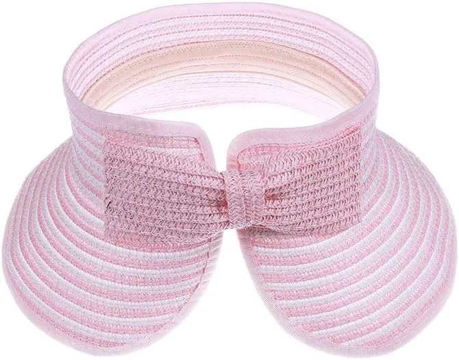 Kids Summer Roll Up Sun Visor Hat Wide Brim Straw Teens Beach Hat Cap Sun Hats with Bow for Girls