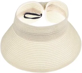 Kids Summer Roll Up Sun Visor Hat Wide Brim Straw Teens Beach Hat Cap Sun Hats with Bow for Girls