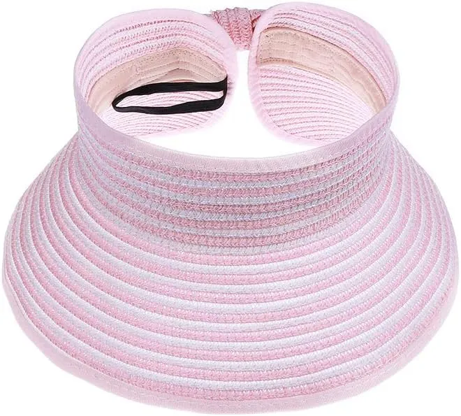 Kids Summer Roll Up Sun Visor Hat Wide Brim Straw Teens Beach Hat Cap Sun Hats with Bow for Girls