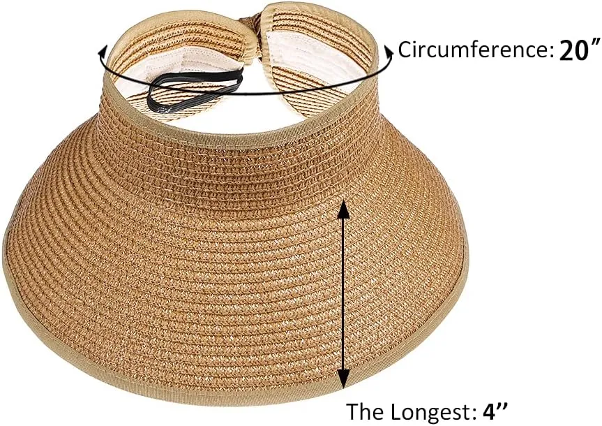 Kids Summer Roll Up Sun Visor Hat Wide Brim Straw Teens Beach Hat Cap Sun Hats with Bow for Girls