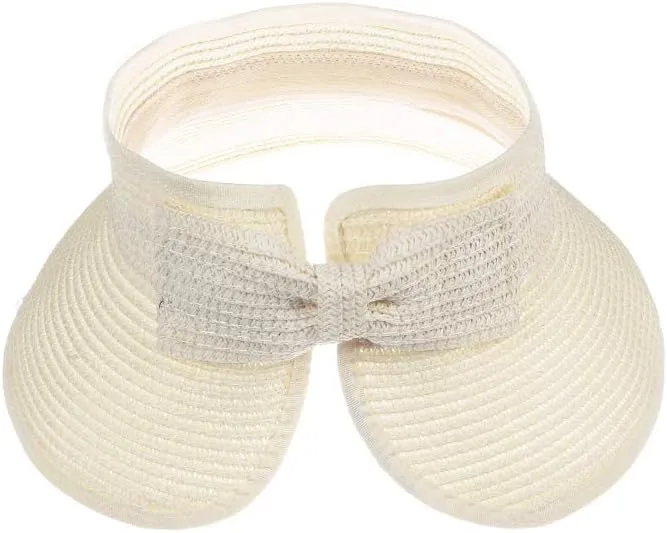 Kids Summer Roll Up Sun Visor Hat Wide Brim Straw Teens Beach Hat Cap Sun Hats with Bow for Girls