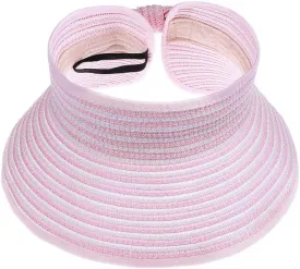 Kids Summer Roll Up Sun Visor Hat Wide Brim Straw Teens Beach Hat Cap Sun Hats with Bow for Girls