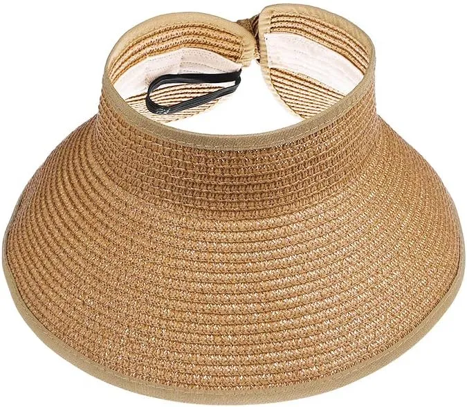 Kids Summer Roll Up Sun Visor Hat Wide Brim Straw Teens Beach Hat Cap Sun Hats with Bow for Girls