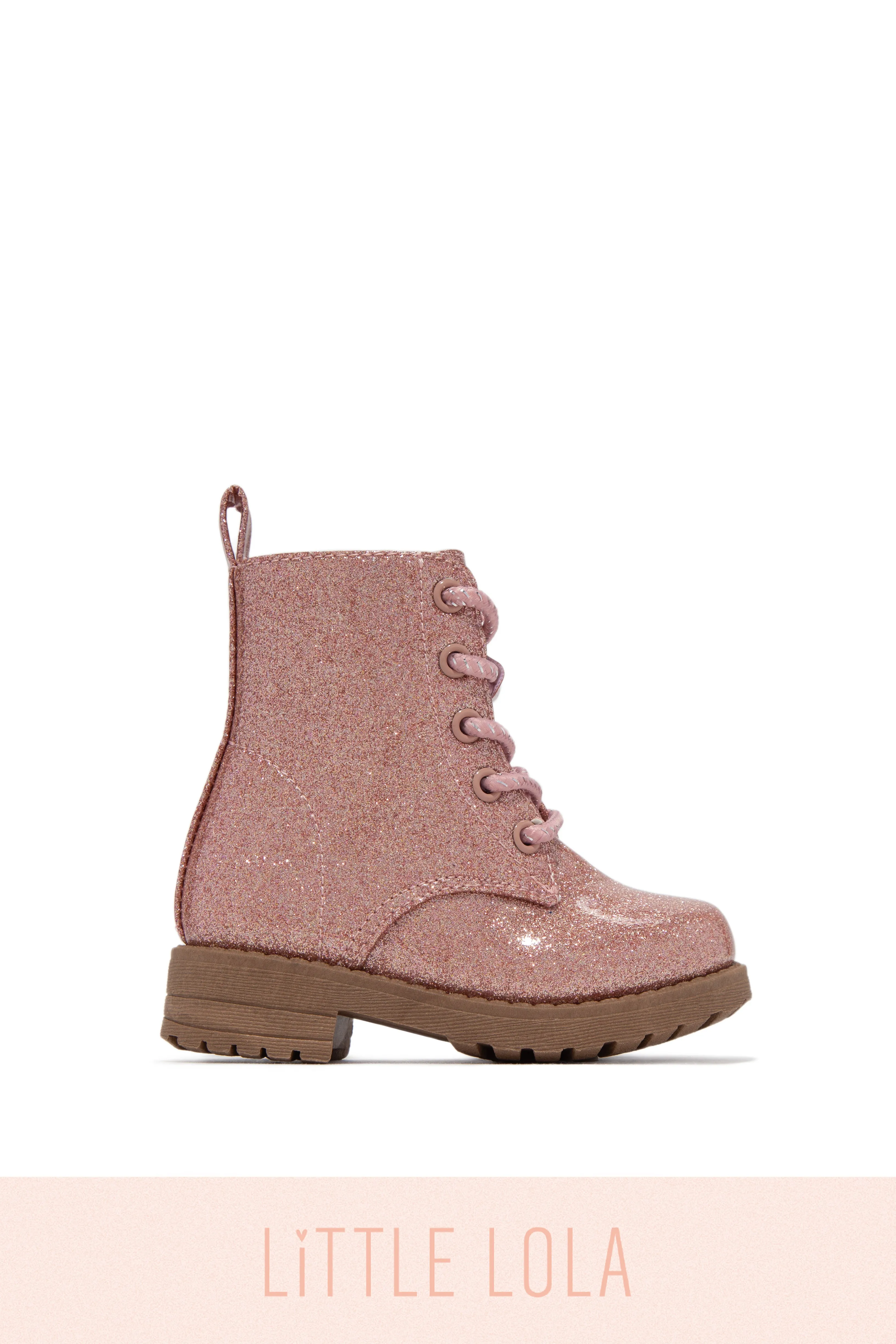 Mini Attitude Kids Glitter Lace Up Combat Boots - Purple