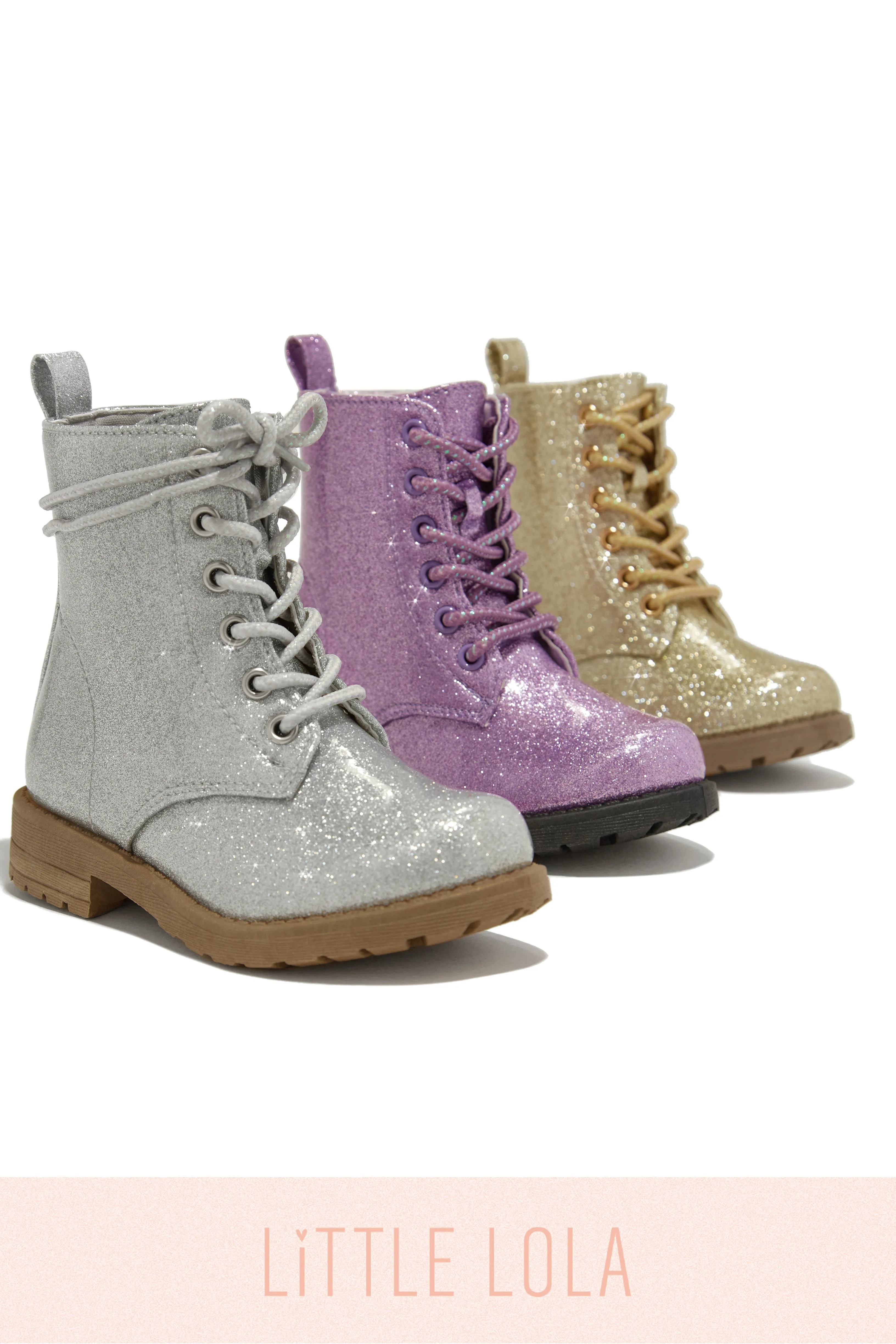 Mini Attitude Kids Glitter Lace Up Combat Boots - Purple