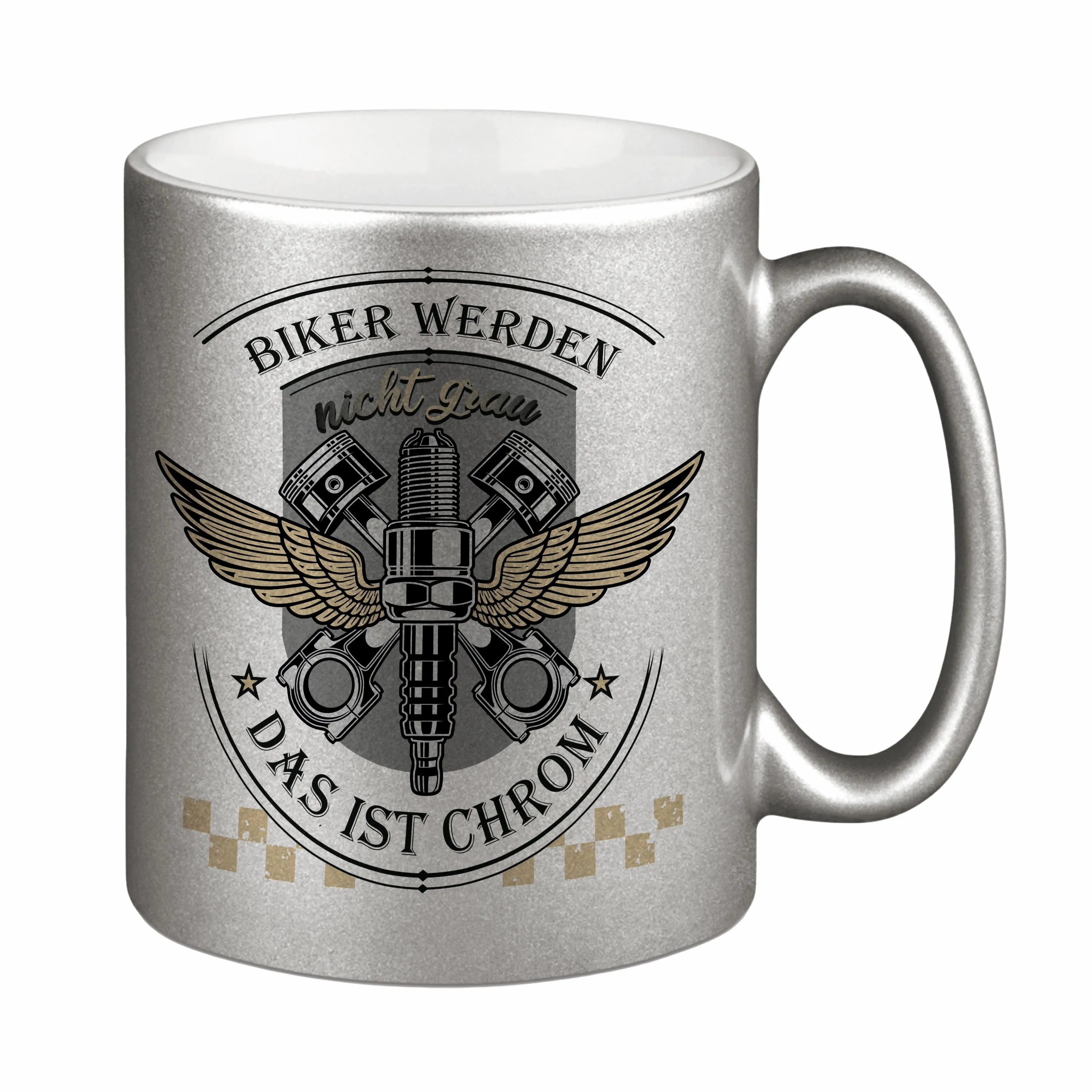 Motorrad Tasse - Biker werden nicht grau das ist Chrom - Metallictasse