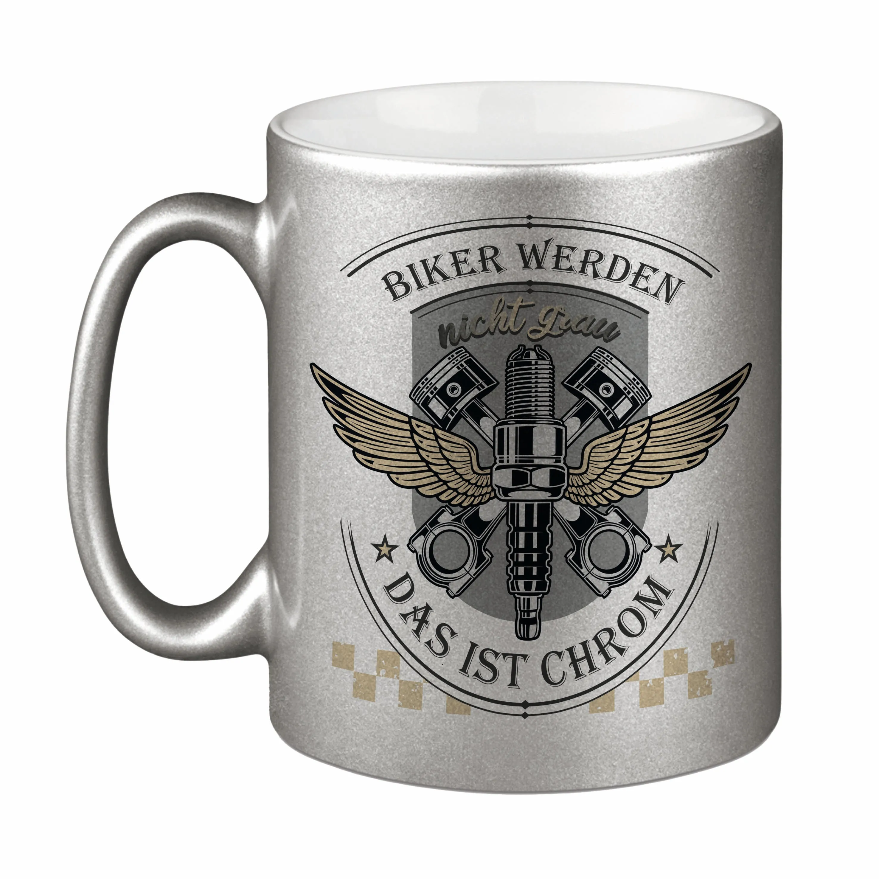 Motorrad Tasse - Biker werden nicht grau das ist Chrom - Metallictasse