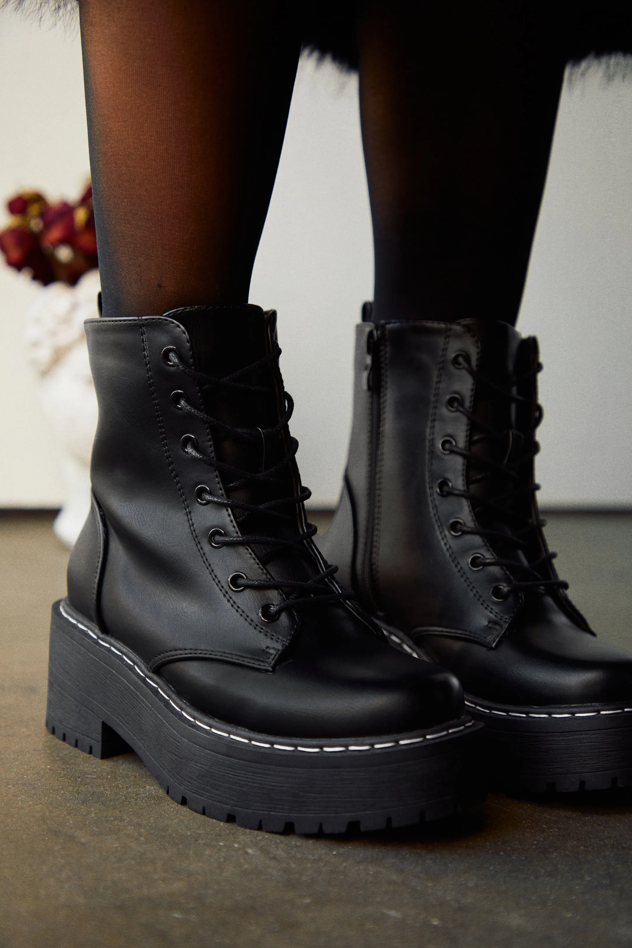 Remi Lace Up Combat Boots - Black