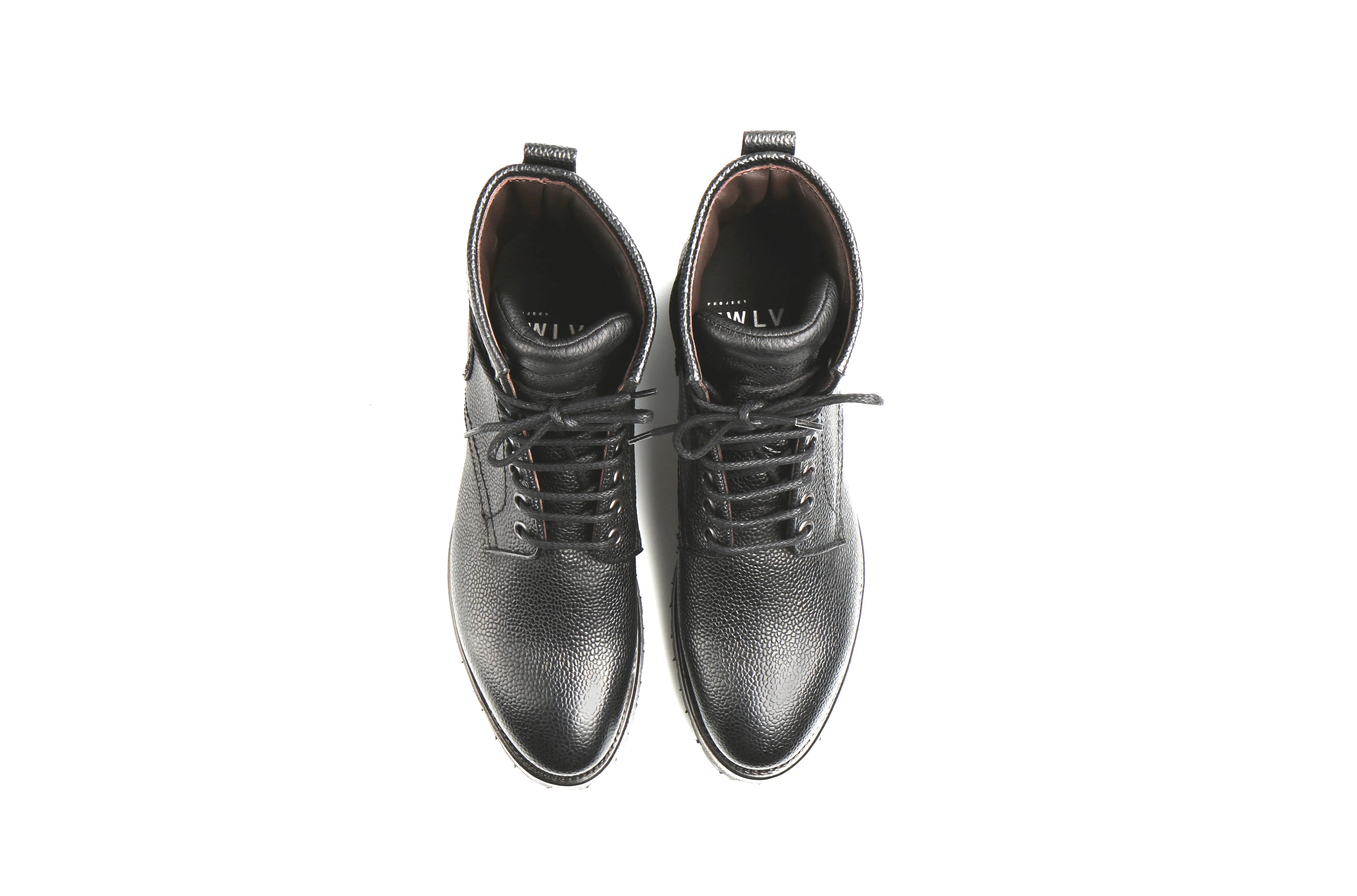 Royal Black Scotch Grain Leather Logger Boots