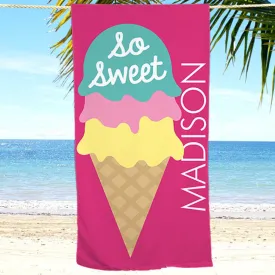 So Sweet Personalized Beach Towel, Beach, Pool, Summer, Microfiber, Polyester, Custom, Children, Girls