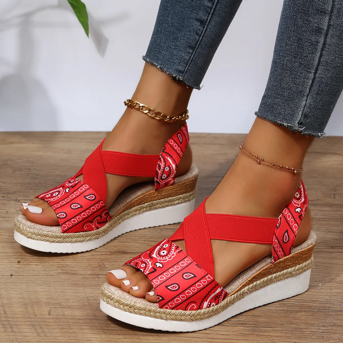 Summer New Flat Bottom Slope Heel Fish Mouth Casual Women's Sandals