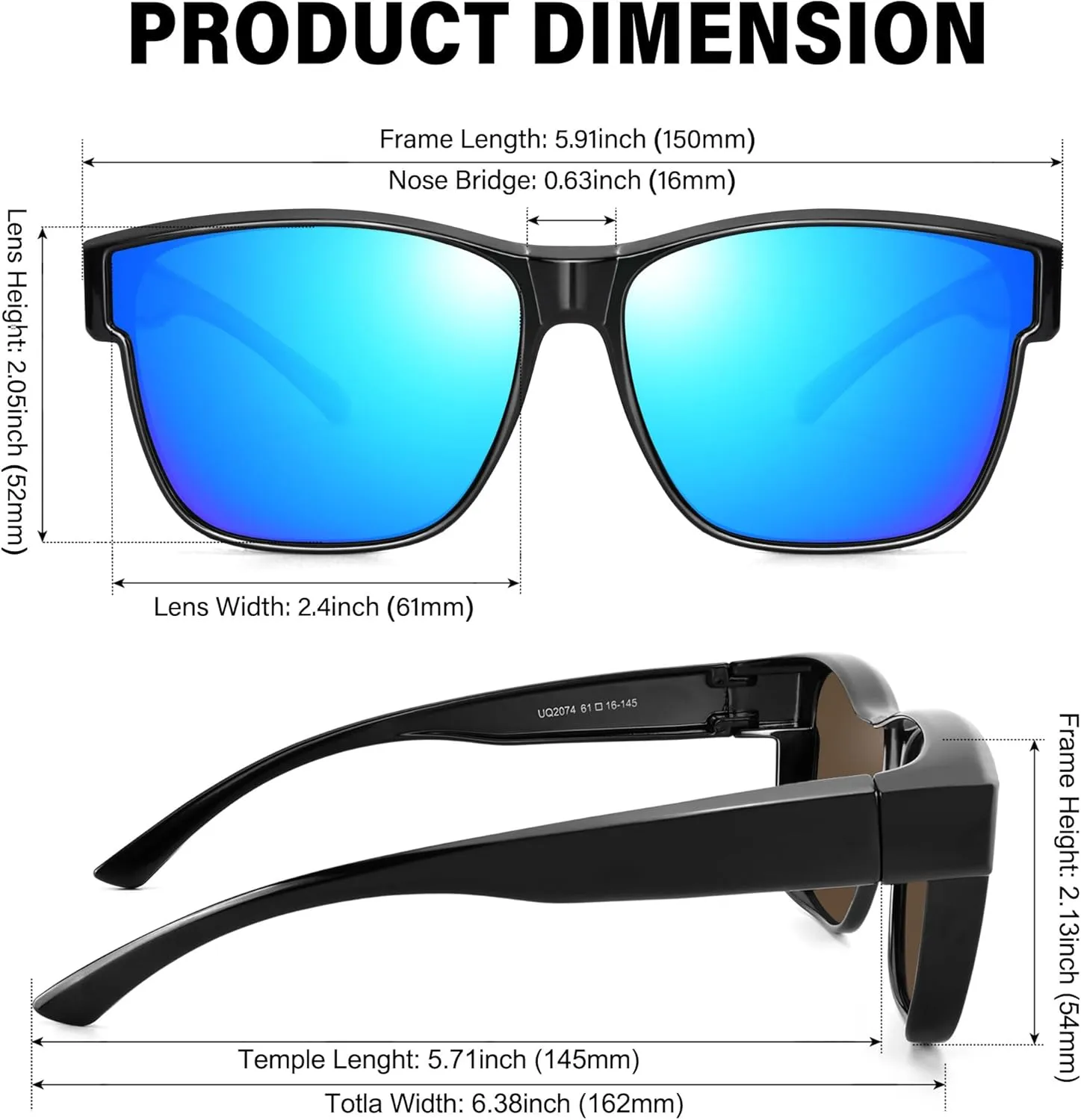 URUMQI Polarized Sunglasses Fit Over Glasses for Men Women, Oversized Square Sun Glasses UV400 Protection Shades