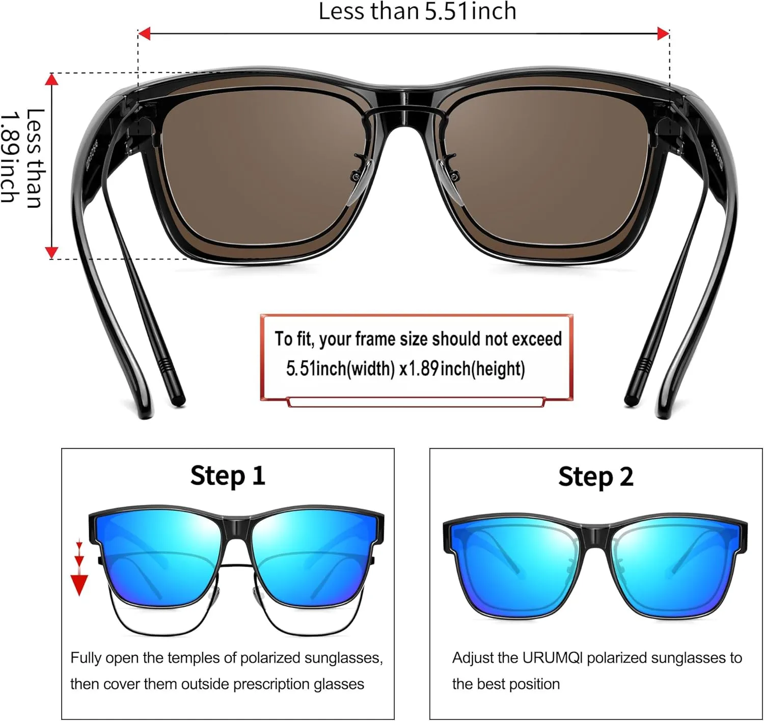 URUMQI Polarized Sunglasses Fit Over Glasses for Men Women, Oversized Square Sun Glasses UV400 Protection Shades