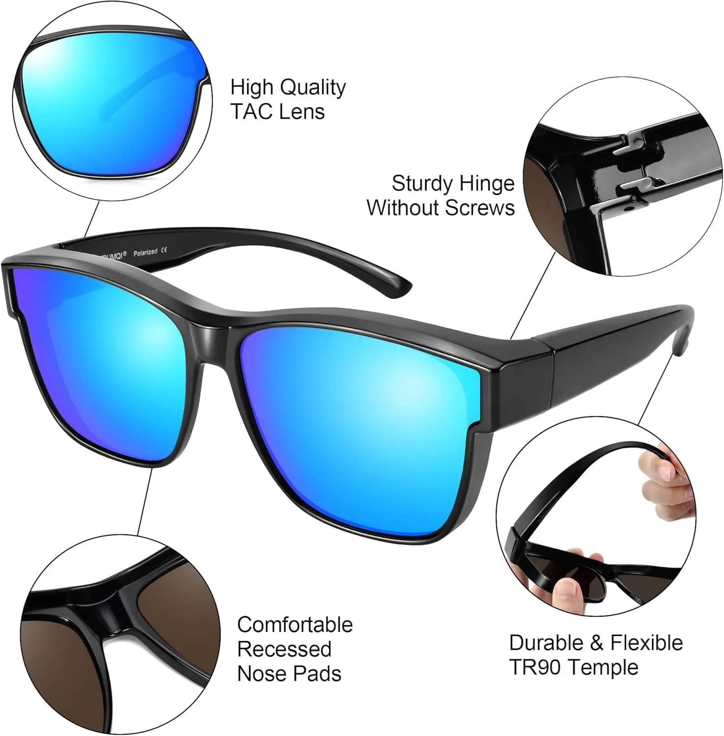 URUMQI Polarized Sunglasses Fit Over Glasses for Men Women, Oversized Square Sun Glasses UV400 Protection Shades
