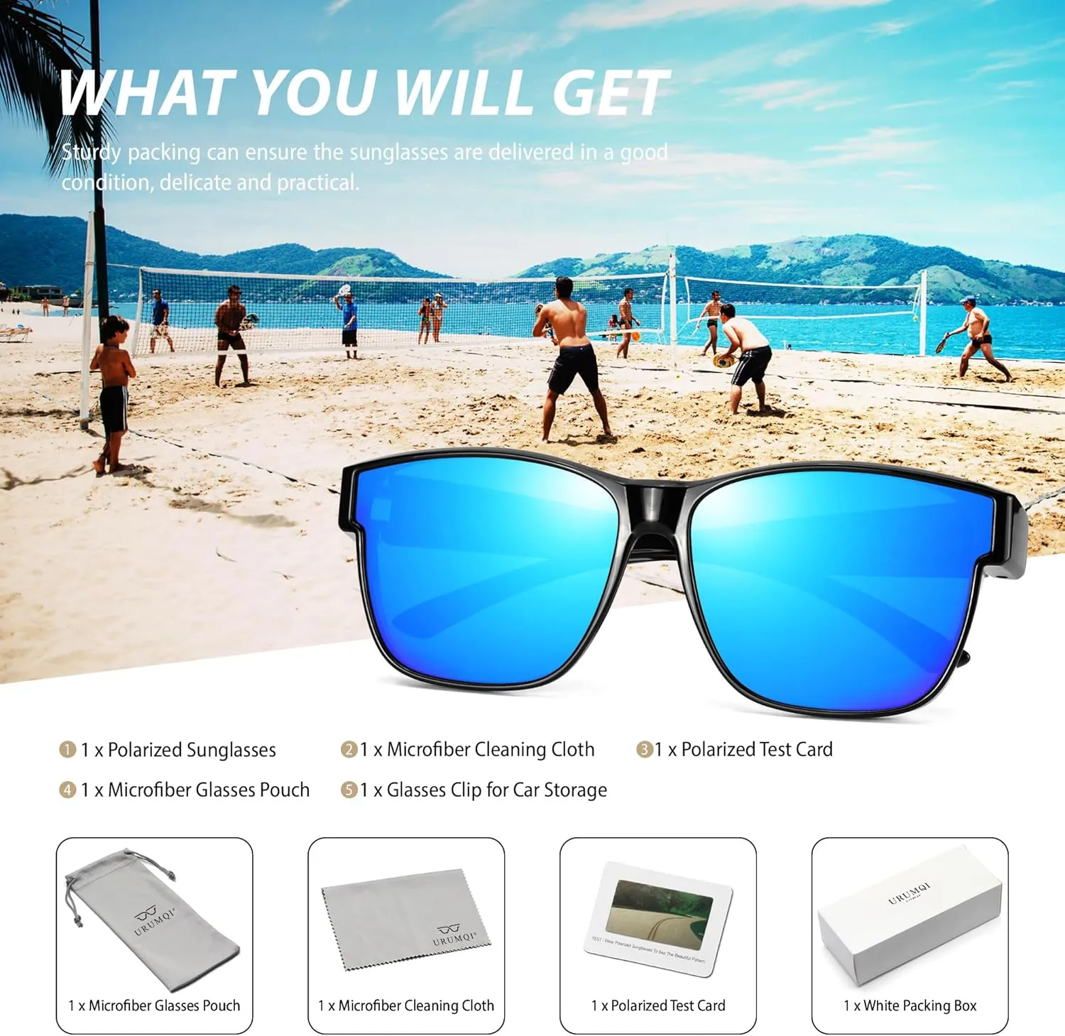 URUMQI Polarized Sunglasses Fit Over Glasses for Men Women, Oversized Square Sun Glasses UV400 Protection Shades
