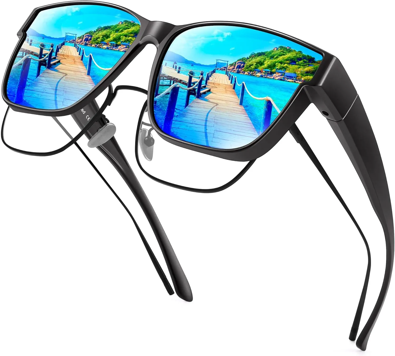 URUMQI Polarized Sunglasses Fit Over Glasses for Men Women, Oversized Square Sun Glasses UV400 Protection Shades
