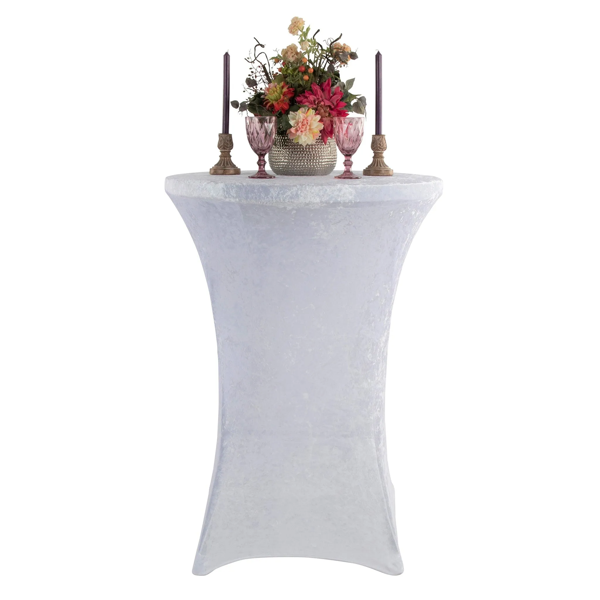 Velvet Spandex Cocktail Table Cover 32" Round - White